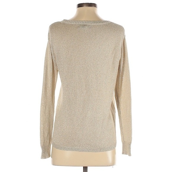 Rock & Republic‎ S cream/metallic distressed cable knit crew neck sweater - Picture 5 of 10